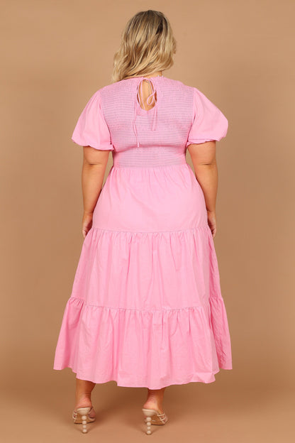 Naura Shirred Tiered Midi Dress - Pink