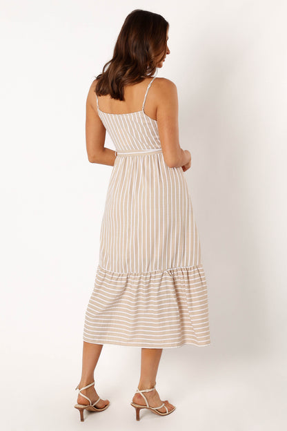 Odette Midi Dress - Beige Stripe