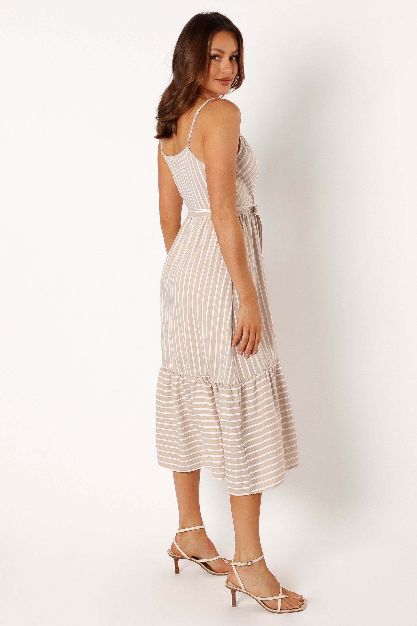 Odette Midi Dress - Beige Stripe