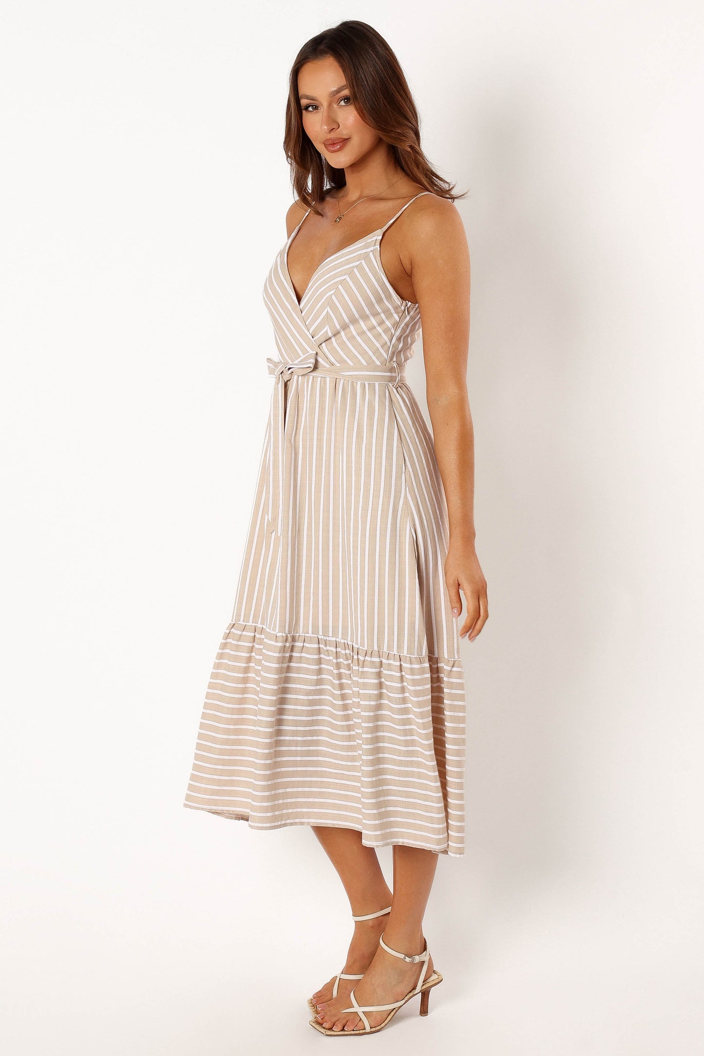 Odette Midi Dress - Beige Stripe